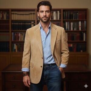 Vintage Silver Loom 46R $250 Beige‎ Suede Leather Two Button Classic Blazer Coat